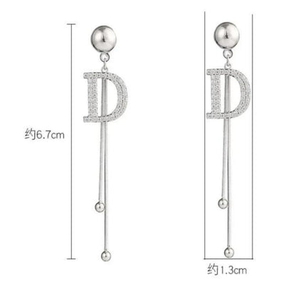 Exquisite Luxury Gold Color Letter D Long Drop Dangle Earrings for Women Charm Fashion Zircon Korea Earring Bride Jewelry Gift