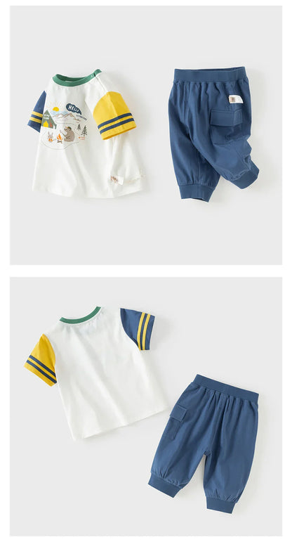 Boys Summer Suit Children Printed Short Sleeve T-shirt Shorts Two-Piece Set Casual Tops Pants Clothing Set DB2260680