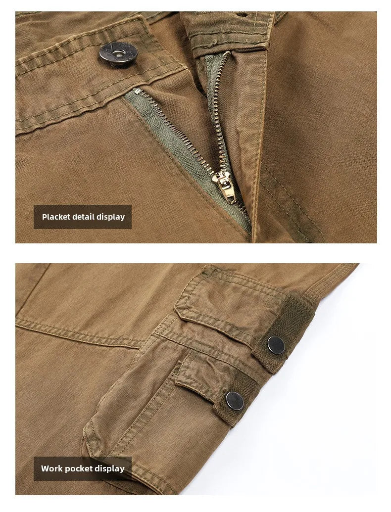 Four-season Pure Cotton Casual Pants Men's Work Pants Multi-pocket Straight Trousers