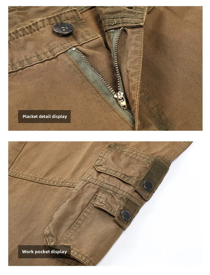 Four-season Pure Cotton Casual Pants Men's Work Pants Multi-pocket Straight Trousers