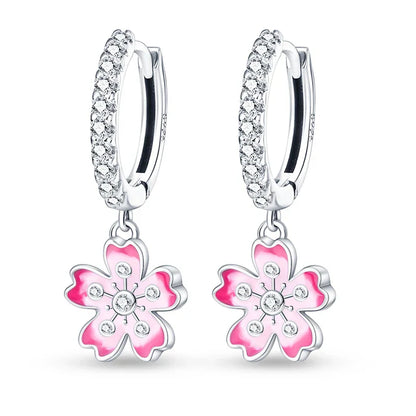 Earrings For Womens 925 Silver Color Pink Rainbow Horse Bear Bee Double Hoop Earrings Fine Engagement Anniversary Jewelry Gifts