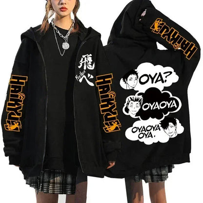 Haikyuu Graphic Zippper Jackets Sweatshirts Japanese Anime Manga Y2k Gothic Zip Up Hoodies Karasuno Fly High Harajuku Streetwear