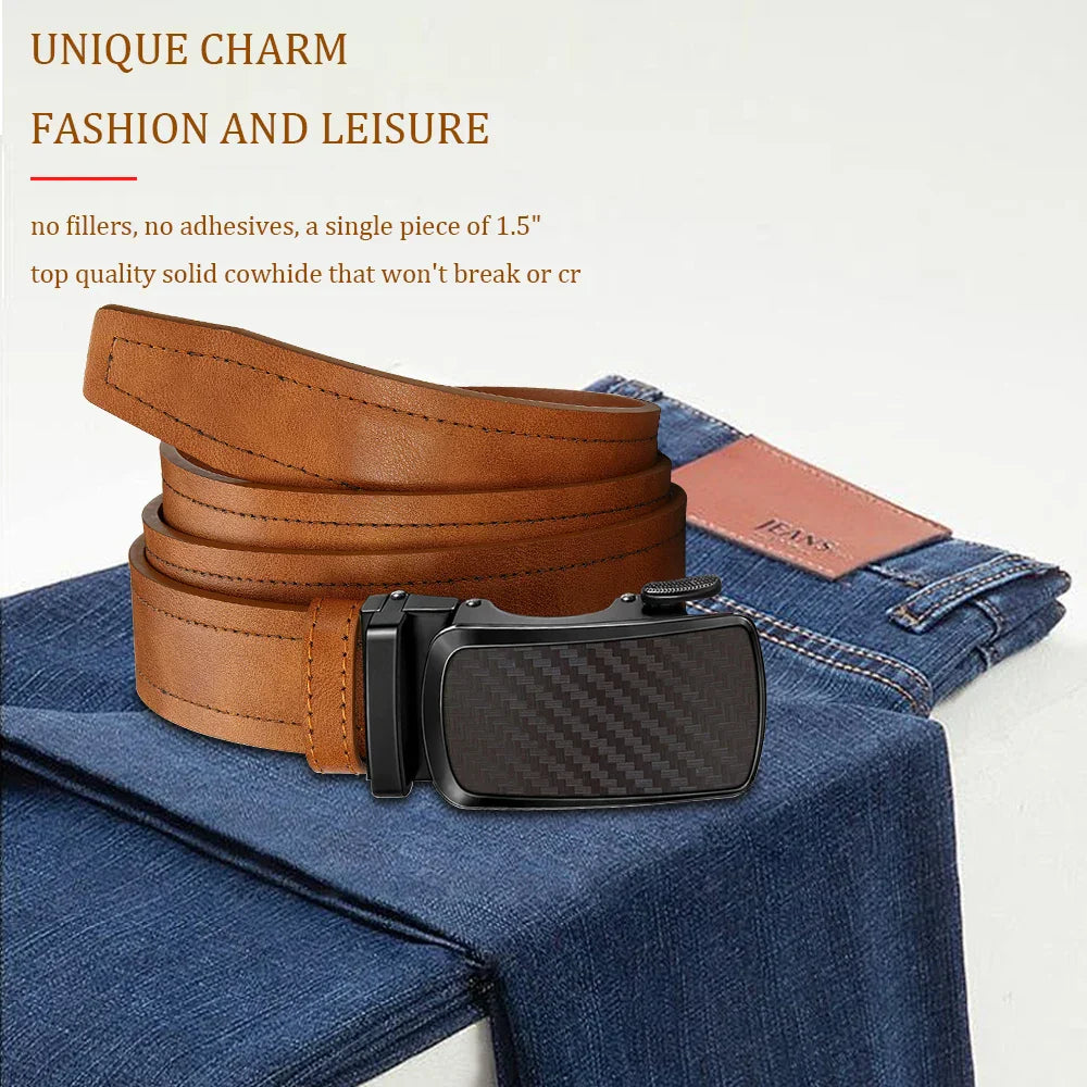 Leather belt men High Quality PU Leather Belts, Automatic Buckle Belt, Adjustable No Hole Belt Jeans Belt for Men