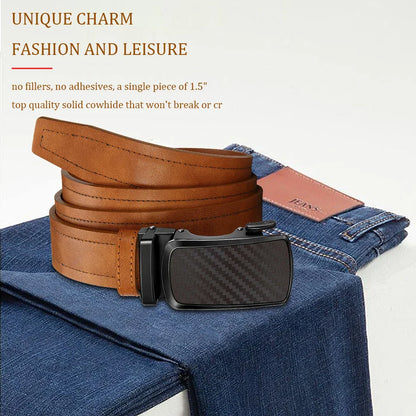 Leather belt men High Quality PU Leather Belts, Automatic Buckle Belt, Adjustable No Hole Belt Jeans Belt for Men