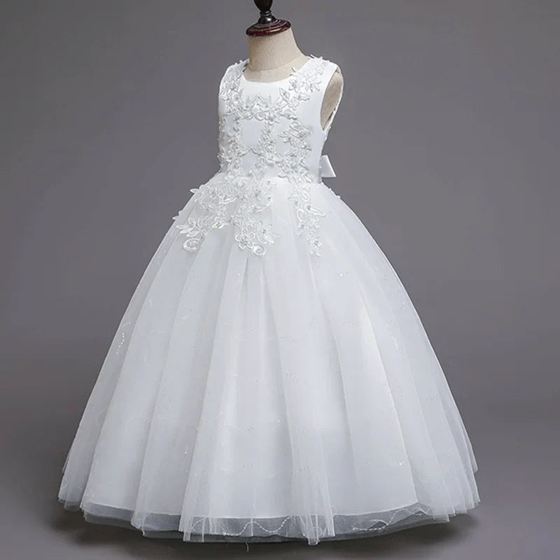Teenage Girls Sequins Embroidery Bridesmaid Long White Dress For Flower Kids Wedding Party First Communion Birthday Vestidos