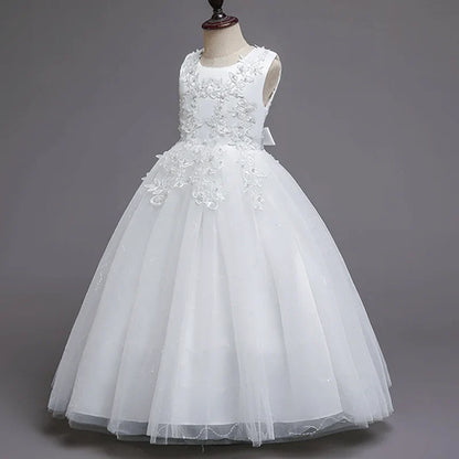 Teenage Girls Sequins Embroidery Bridesmaid Long White Dress For Flower Kids Wedding Party First Communion Birthday Vestidos