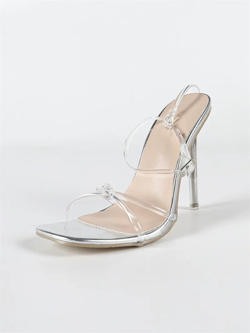 Jelly PVC Transparent Sandals For Women Summer Fashion Square Open Toe Perspex Clear High Heels Ladies Shoe Sandal Size 42
