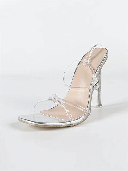 Jelly PVC Transparent Sandals For Women Summer Fashion Square Open Toe Perspex Clear High Heels Ladies Shoe Sandal Size 42