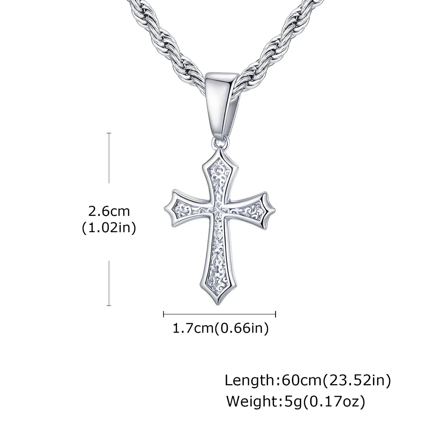 Hip Hop Cross Necklace for Men Women,50/55/60cm Stainless Steel Chic Cross Pendant,Christian Classic Jewelry Gifts