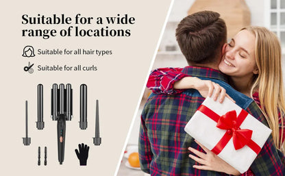 5 in 1 Hair Curlers Set with Curling Brush, 0.35”-1.25” Hair Curler Wand for Hairstyle and Heat Resistant Gloves and Hair Clip