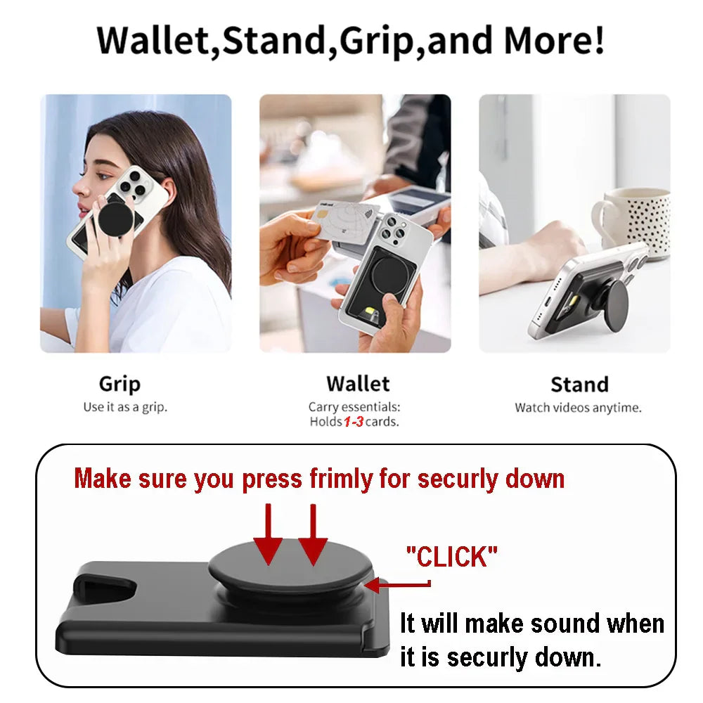 Universal Magnetic Wallet With Expanding Phone Grip,Phone Card Holder Solid SocketWallet For IPhone Samsung Wallets