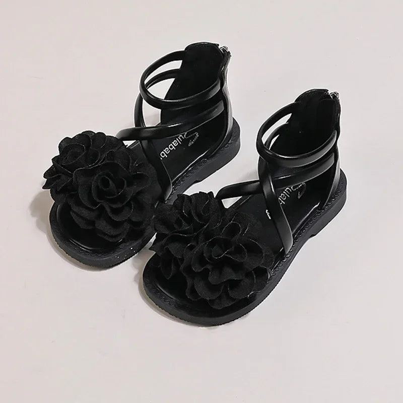 Girls' Sandals 2024 Summer New Children's Flower Princess Shoes Soft Sole Anti Slip Baby Girls' Roman Sandals