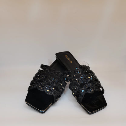 Pretty Soft Flat Shoes With Bag Set For Woman Fashion Style Rhinestone Party Slippers And Women Purse Latest Design