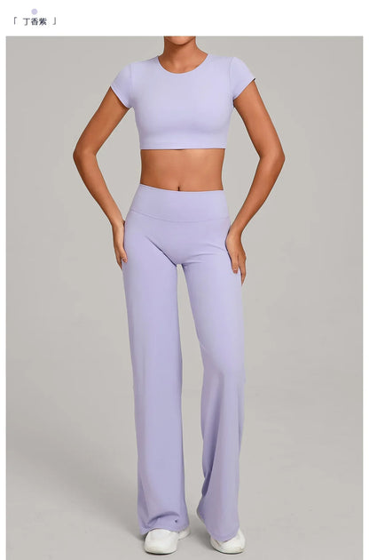 Tight-Fitting Backless Yoga Quick-Drying Straight-Leg Pants Sports Fitness Running Two-Piece Set for Women Gym Workout Yoga Suit