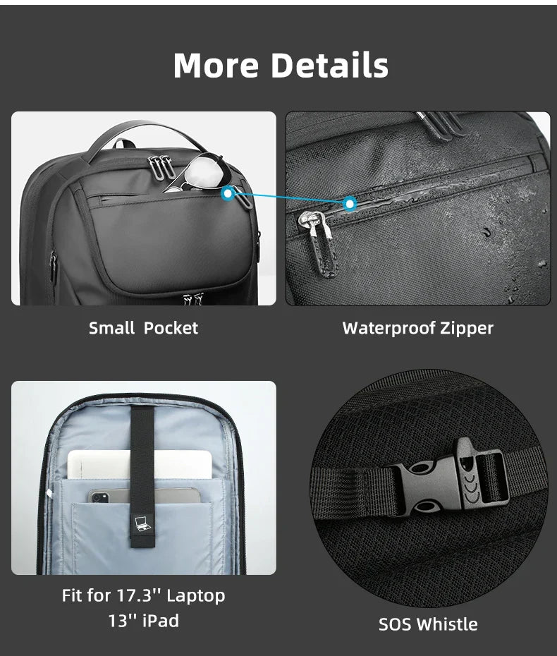 Business Backpack for Men Waterproof Travel 17.3" Laptop Backpack  High Capacity Multifunctional Pack USB Charging