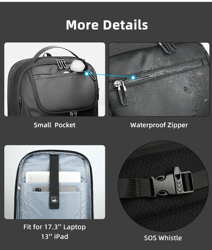 Business Backpack for Men Waterproof Travel 17.3" Laptop Backpack  High Capacity Multifunctional Pack USB Charging