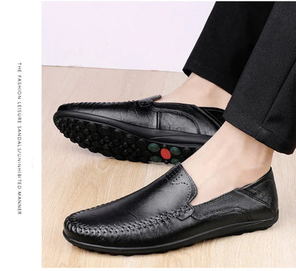 Men's Business Casual Shoes Leather Stitching Comfortable Breathable Rubber Bottom Second Layer Cowhide