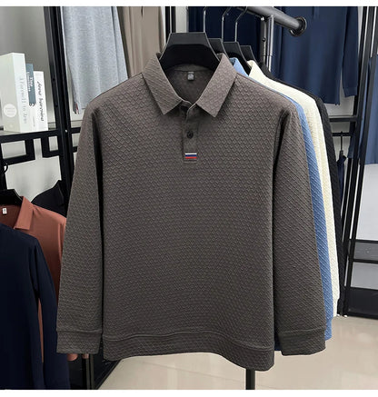 High quality fashion long sleeve polo shirt men's autumn new brand striped jacquard design Korean casual luxury lapel T-shirt