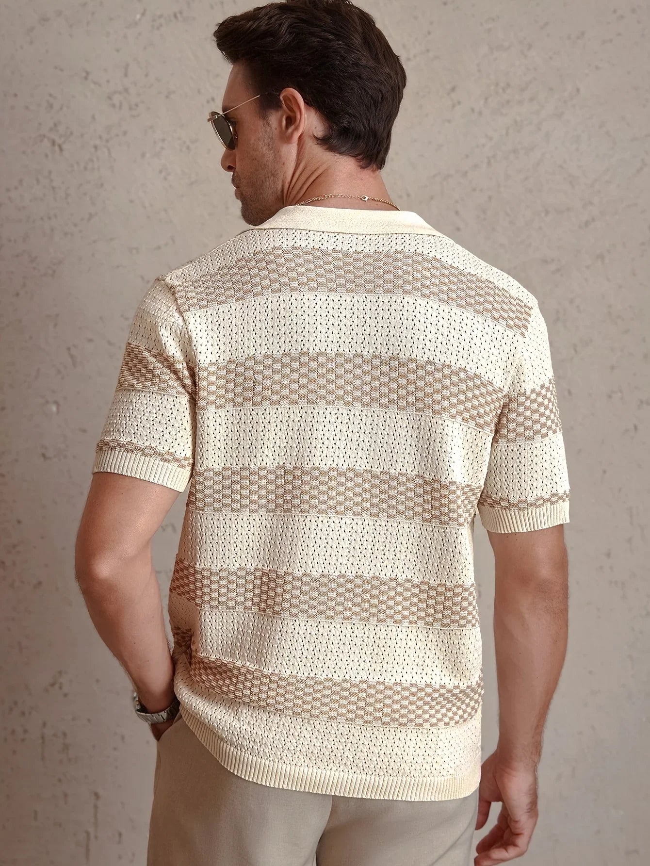Daily Casual Mens Knitted Polo Shirts 2026 Summer Fashion Striped Contrast Color Knit Pullovers Men Stylish Turn-down Collar Top