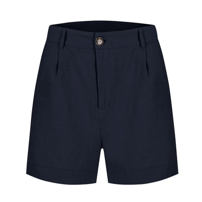 Cotton Linen Solid Shorts For Women Button High Waist Summer Loose Casual Pockets Shorts Female Pants Women Clothing