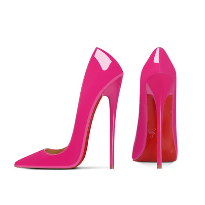 12cm pointed ultra-fine heel high heels sexy silver red powder lacquered leather plus size steel tube dance shoes