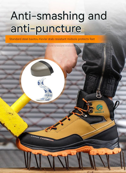 Men's Safety Shoes Steel Toe Anti Smash Safety Boots Puncture Proof Construction Wear-Resistant Work Boots