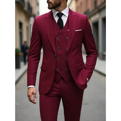 ManSuitOutfit Thin Simple Solid Color Single-breasted Male Suits British Style Long Sleeve Pocket MenSet wedding suits for men