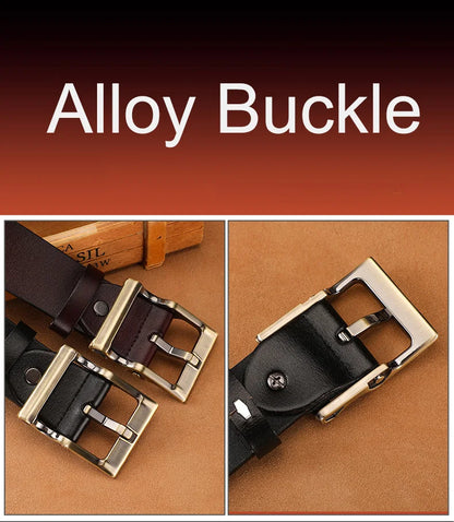 3.8cm Wide Men's Belt 110cm 120cm 130cm High-Quality Leather Belt Men's Retro Pure Cowhide Alloy Pin Buckle Jeans Men's Belt