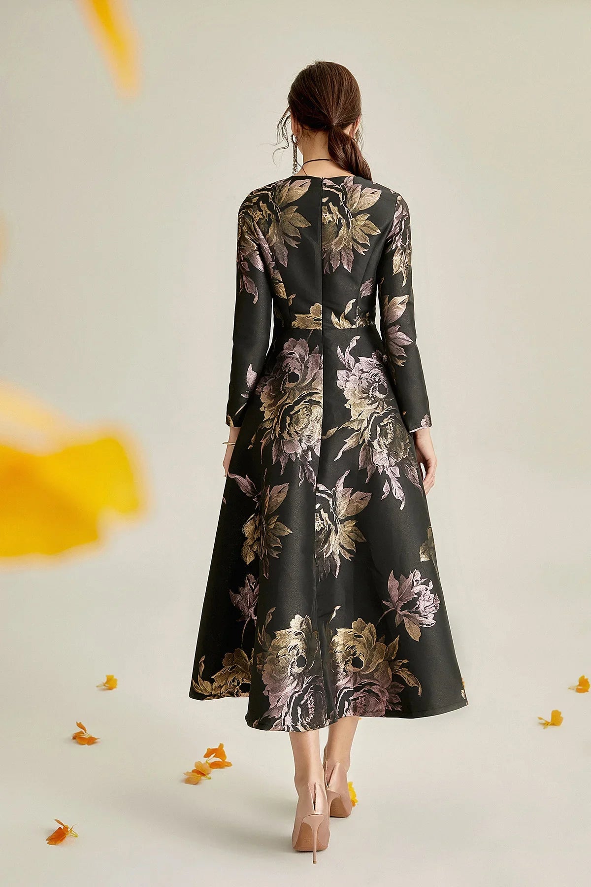 Luxury Women Long Maxi Jacquard Dress Spring Autumn Boho Floral Fashion Clothing Ladies Party Evening Ball Gown