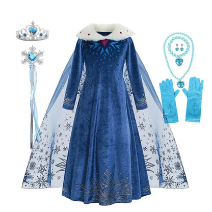 Frozen Elsa Princess For Girls Cosplay Costume Kids Mesh Snow Queen Carnival Birthday Party Dress Up Clothes 2-10Yrs Gown