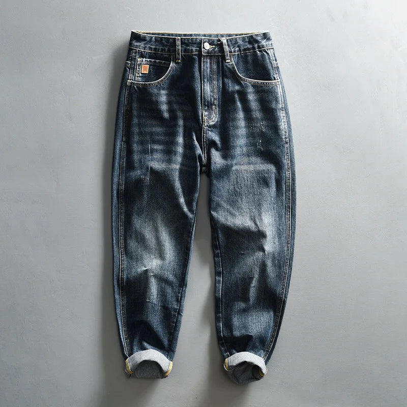Spring New Cargo Vintage Straight Jeans for Men Clothing Soft Cotton Casual Streetwear Men Pants AG7116