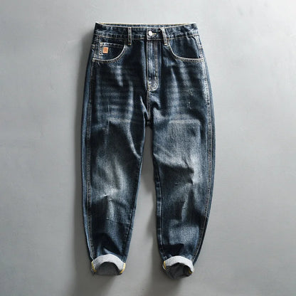 Spring New Cargo Vintage Straight Jeans for Men Clothing Soft Cotton Casual Streetwear Men Pants AG7116