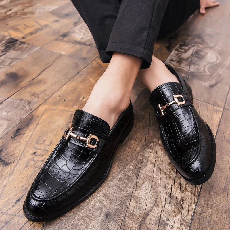 Men’s cowhide leather dress shoes breathable soft sole business casual pointed toe brown