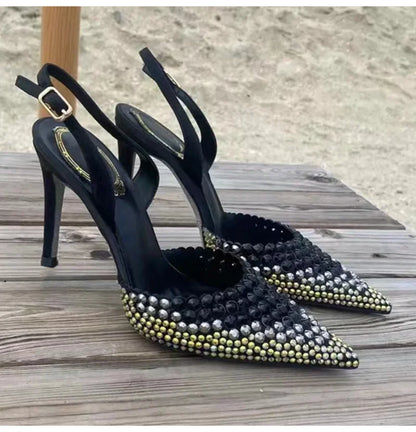 Rhinestones Gradient Slingbacks Women Pumps Fashion Bling Crystal Banquet Stiletto High Heels Fashion Party Prom Shoes