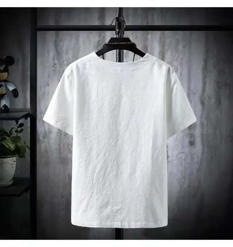 (Shirt + trousers)2025 summer Chinese Style men shirt Cotton and linen shirts men's High quality casual shirts Two Piece M-5XL