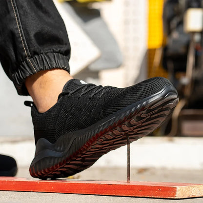 Men‘s Safety Shoes with Steel Toe Puncture Proof Anti-smash Work Sneakers Lightweight Breathable Black Sneakers for Construction