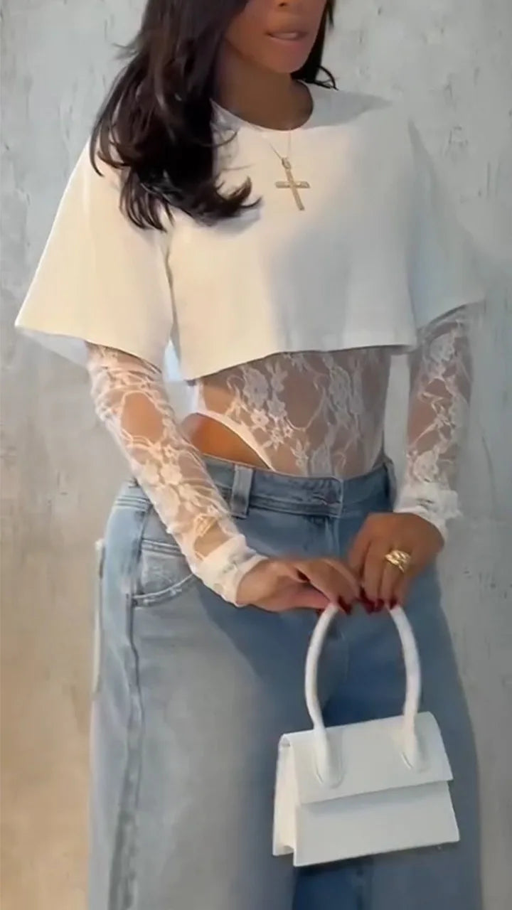 Sexy White Lace Body For Women Chic Bodysuit Black Patchwork Top Bodys Bodice Coquette Summer Street Wear Evening 2026 Party New