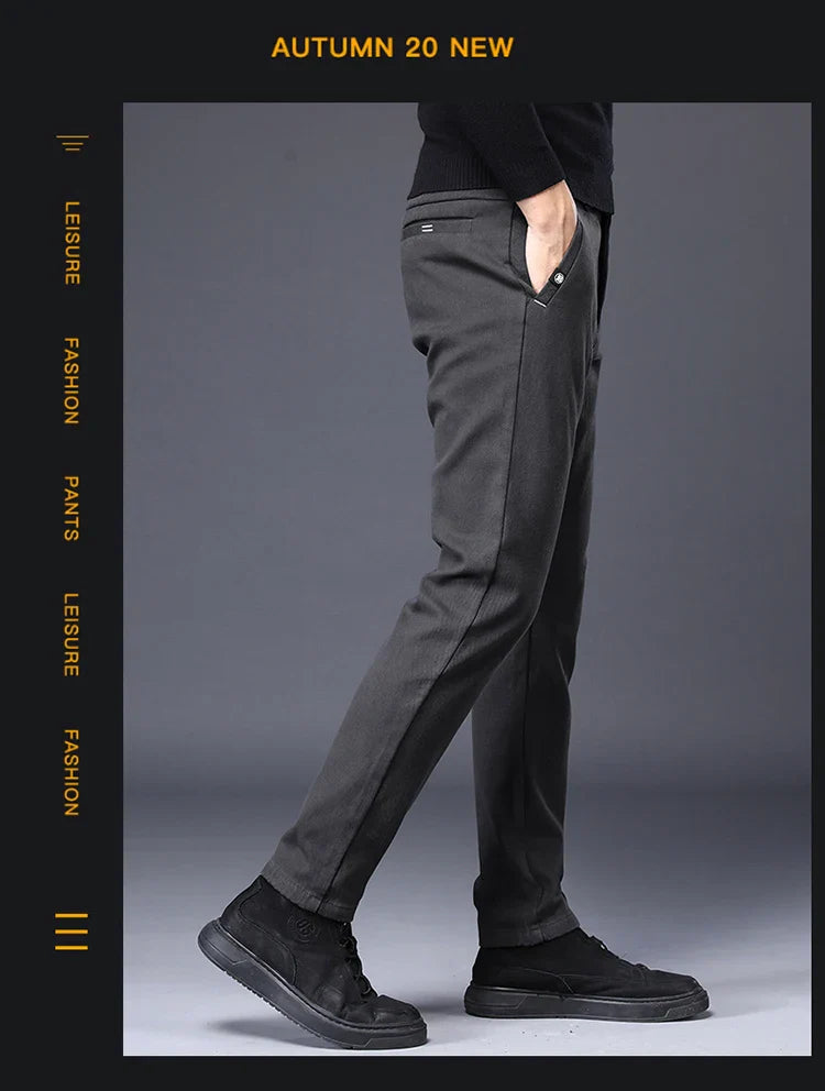 Men's Slim Suit Casual Pants Thick Fashion Embroidered Pocket Trousers Business Baggy Office Comfortable Elastic Pants Male