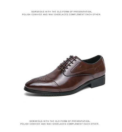 Formal Brogues Shoes Men Classic Social Casual Business Shoes Man Wedding Men's Dress Shoes Party Pointy Toe Leather Shoes Male