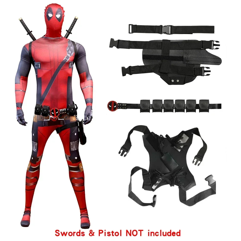 Deadpool Child Costume Halloween Costumes Kids Men Adult Superhero Bodysuit Jumpsuit Children Cosplay Costume Swords Accessories