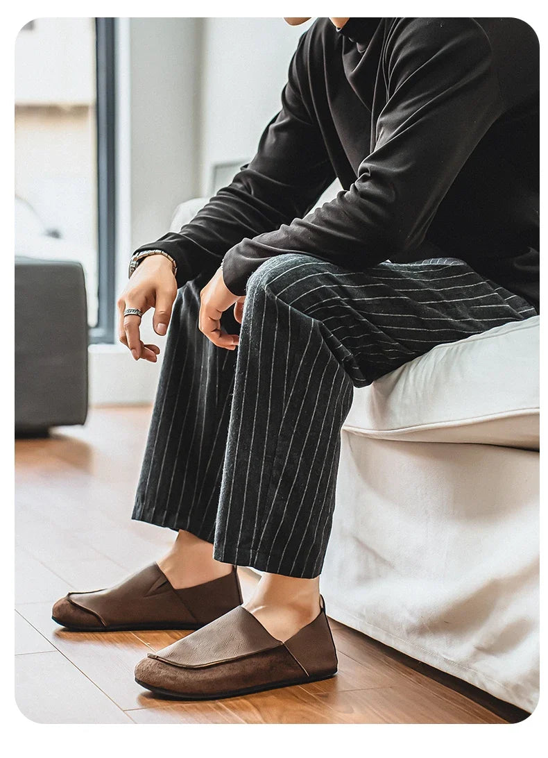 Man Loafers Outdoor Walking Fashion Mens Casual Shoes Soft Leather Comfort Half Slippers Breathable Lazy Driving Shoes