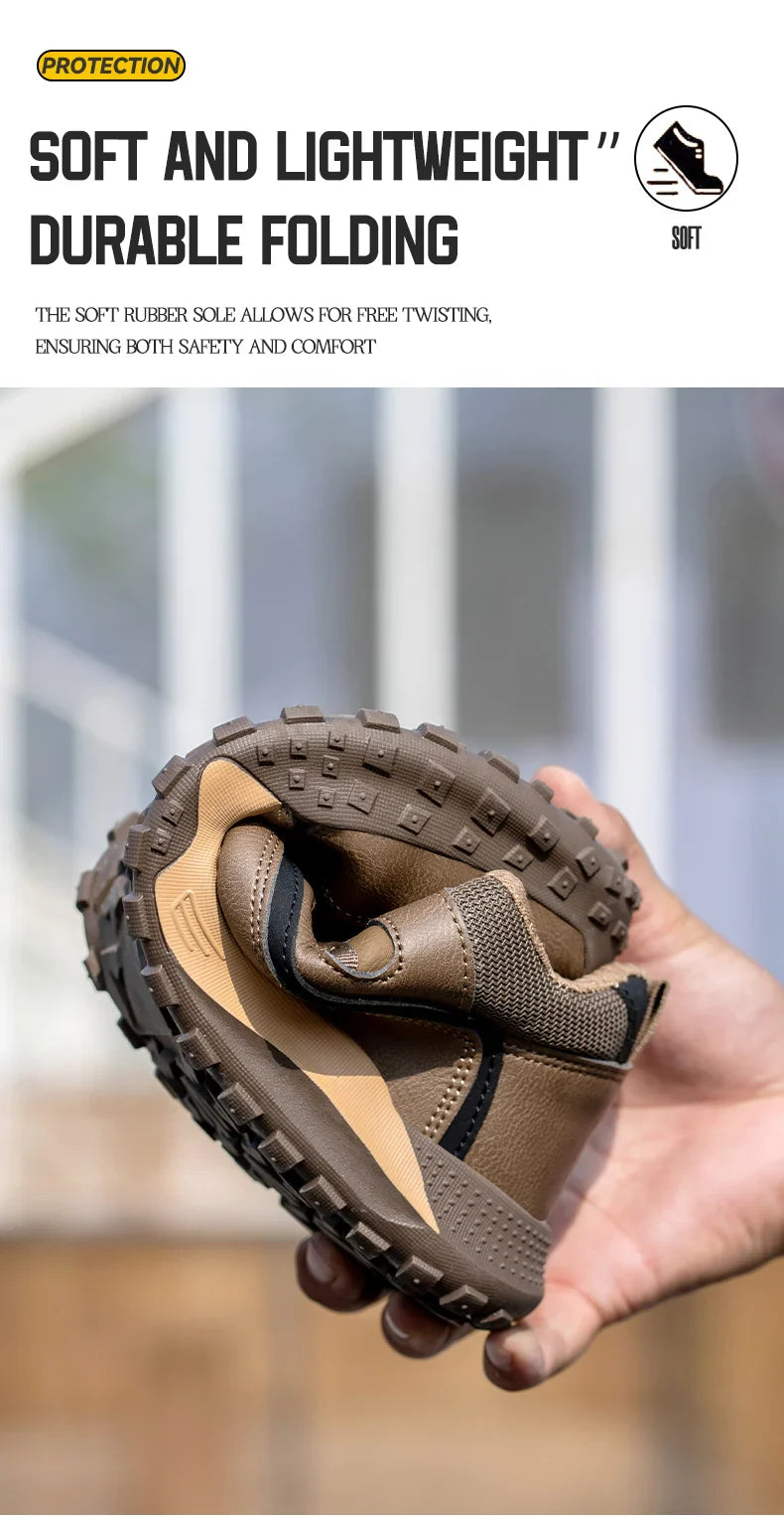 New Safety Men Work Sneakers Anti-smash Indestructible Shoes Steel Toe Protective Boots Anti-puncture Brown Work Safety Shoes