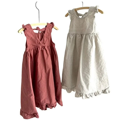 Korean Style New Summer Clothes for Baby Girl Dress Back V-neck Sleeveless Princess Dress Loose Doll Skirt Kids Clothes E1158