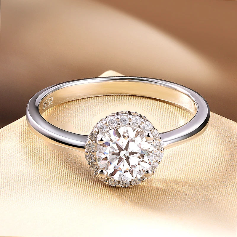 1ct D VVS1 Moissanite Rings for Women Engagement Wedding Lab Diamond with GRA S925 Silver Plated 18k White Gold Ring