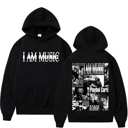 Rapper Playboi Carti I AM MUSIC Album Logo Moletom Masculino Gótico Hip Hop Streetwear Masculino Casual de Lã Confortável