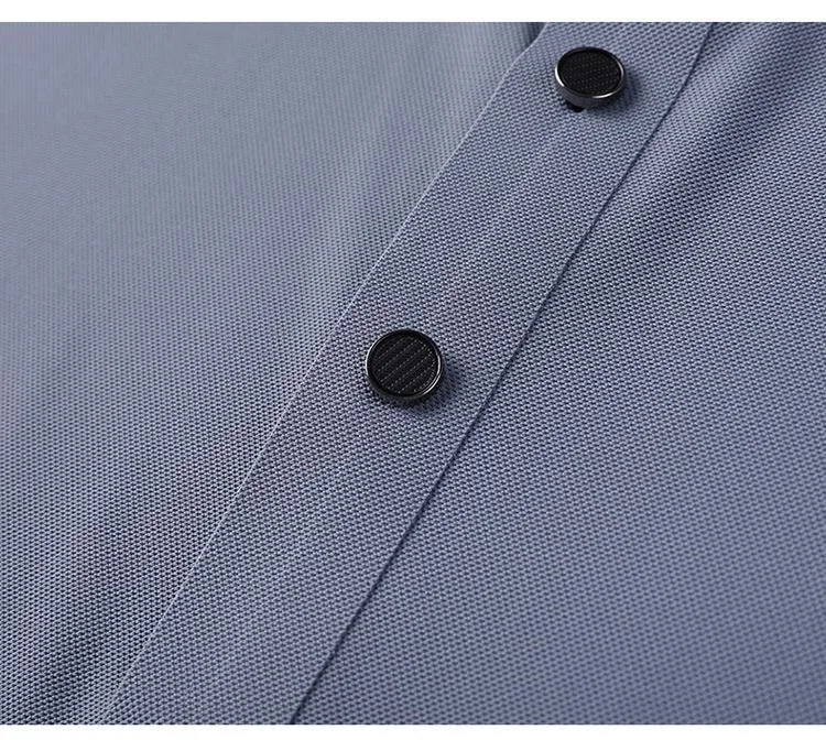 High quality wrinkle resistant ice silk short sleeve t-shirt men's summer Lapel loose casual solid color top high-end polo men
