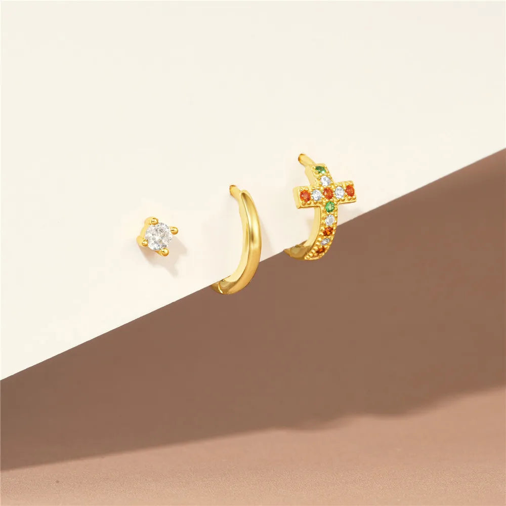 925 Sterling Silver 3pcs 4pcs Set Zircon Stud Earrings 18k Gold Star Minimalism Huggies Earring Fine Jewelly Set Party Gift