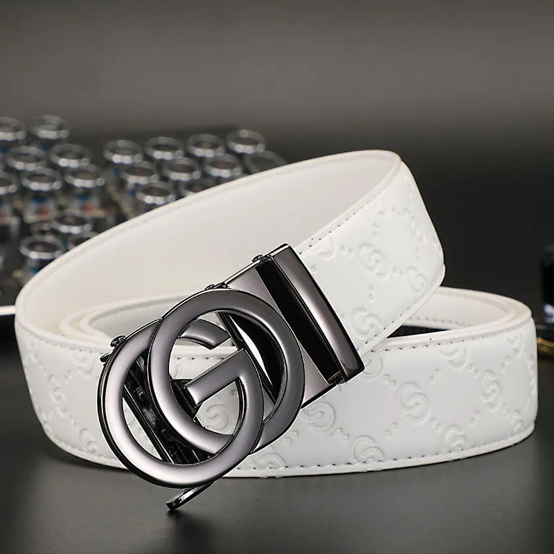 New Width 3.4cm Men's Belt Business Formal Real Leather Canvas Male Belt High Quality Metal Automatic Buckle Belt for men jeans