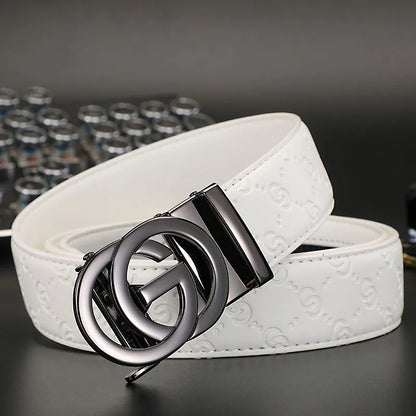 New Width 3.4cm Men's Belt Business Formal Real Leather Canvas Male Belt High Quality Metal Automatic Buckle Belt for men jeans