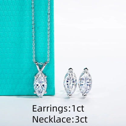 2-5ct Marquise Moissanite Necklace 0.5-3ct Earrings 925 Sterling Silver 18k Gold Plated Wedding Jewelry Set for Woman